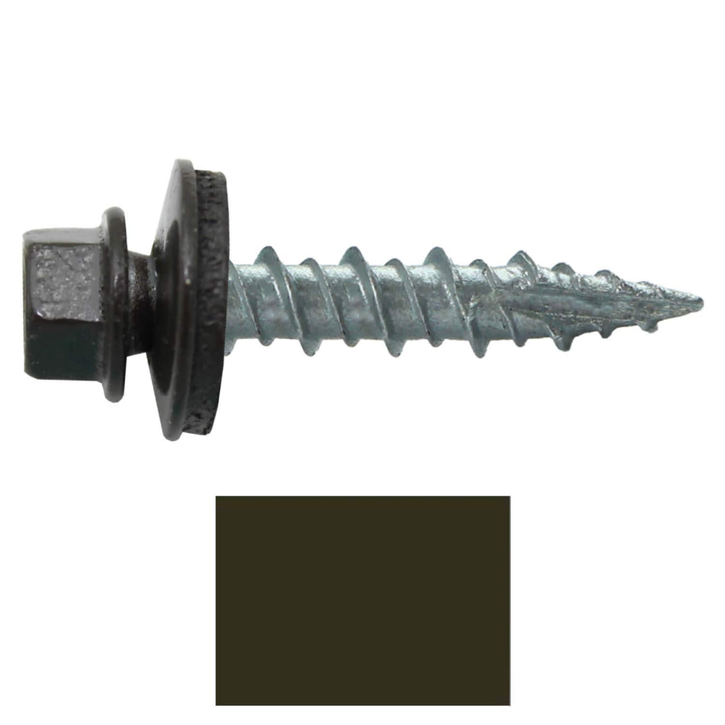 10 x 1 Dark Bronze Metal Roofing Screws - Hex Washer Head- Self-Starting/Tapping - EPDM Washer. 4 X 250 Bags - 1,000 Screws