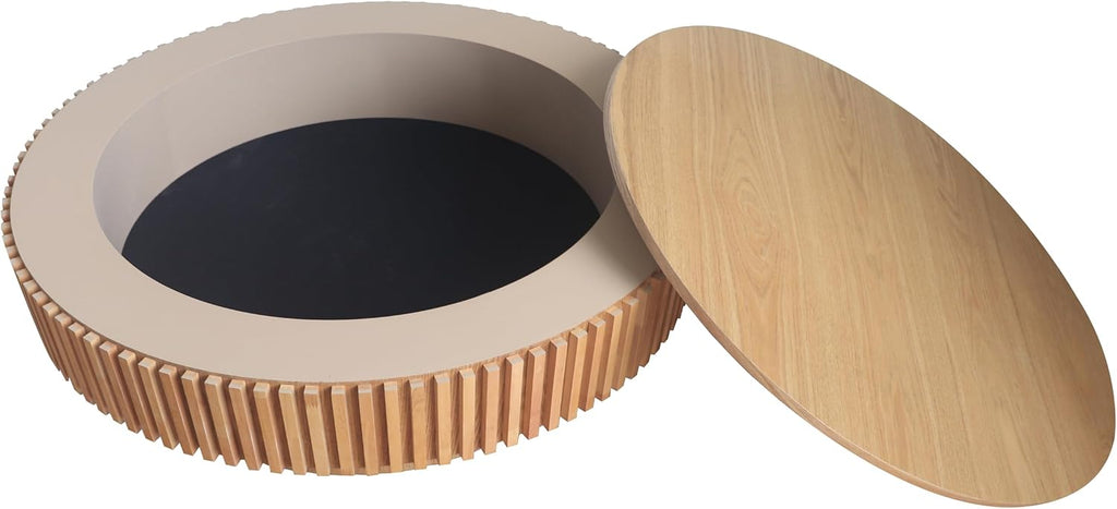 39.37' Round Coffee Table with Storage for Living Room Wood Coffee Table Contemporary Circle Center Table for Apartment, Easy Assembly, Oak