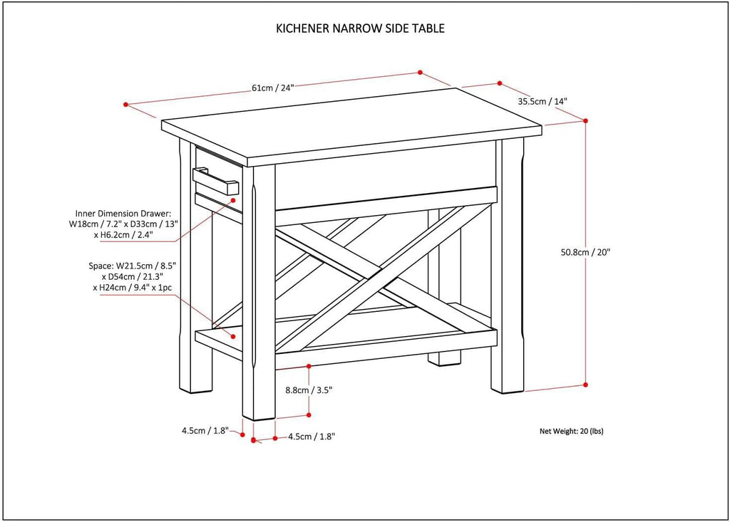 SIMPLIHOME Kitchener End Table - 14 inch Wide Solid Wood Rectangular Narrow Accent Table with Drawer and Open Shelf in Black, Contemporary Nightstand with X-Design for Living Room or Bedroom