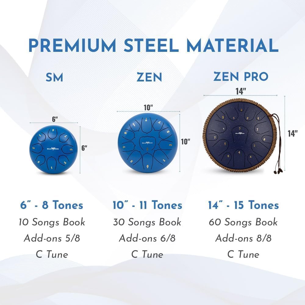 Balmy Drum Steel Tongue Drum 10 inch 11 Notes 440Hz, Handpan Drum with Music Book, Mallets, Carry Bag, Finger Picks, Rain Drum for Outdoor, Meditation Yoga Calming Instruments for Adults Kids (Blue)