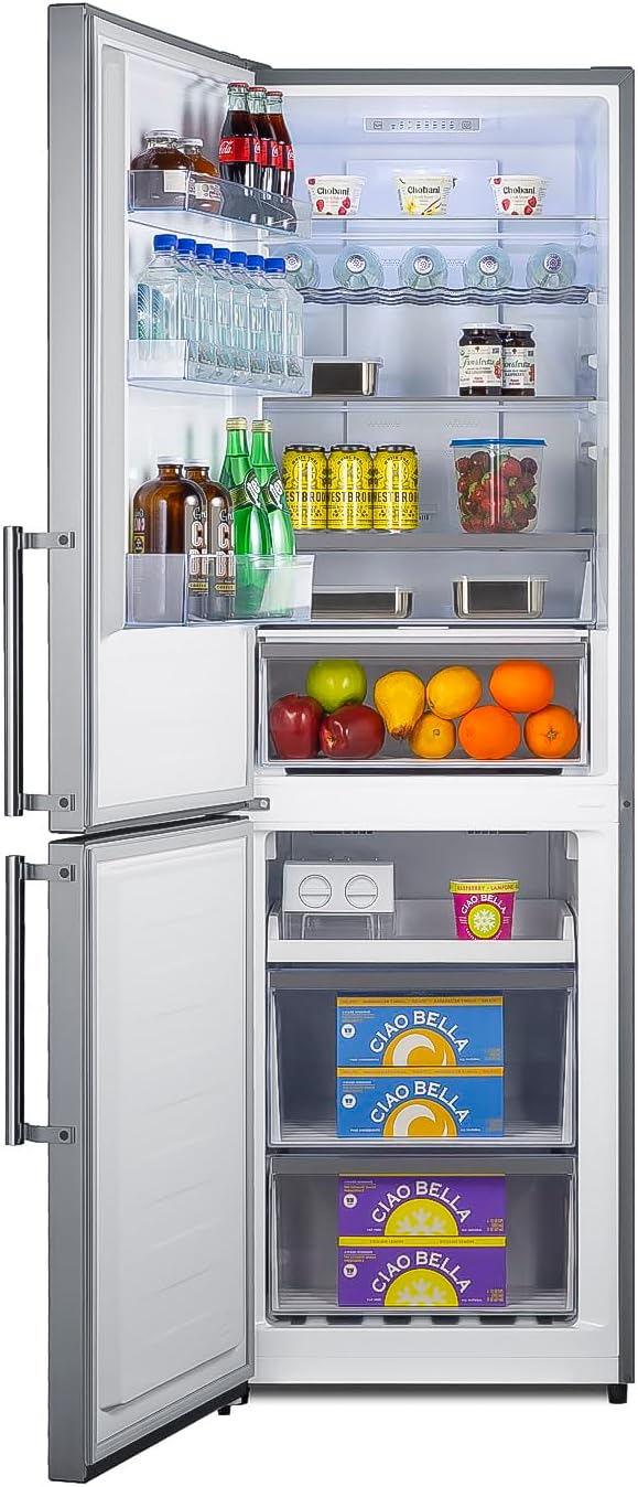 Summit Appliance FFBF235PL 24' Wide Bottom Freezer Refrigerator, Energy Star, LED Lighting, Stainless Steel (LHD)