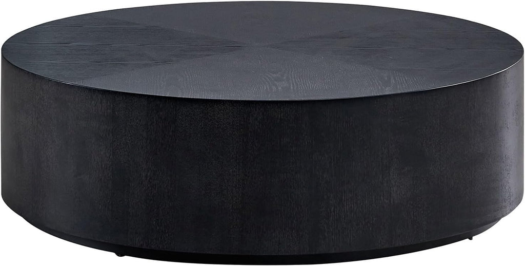 Black Round Coffee Table for Living Room Modern Drum Coffee Table Wood Circle Coffee Table Contemporary Center Table for Apartment, No Need Assembly (MDF 35.43'' - Black)