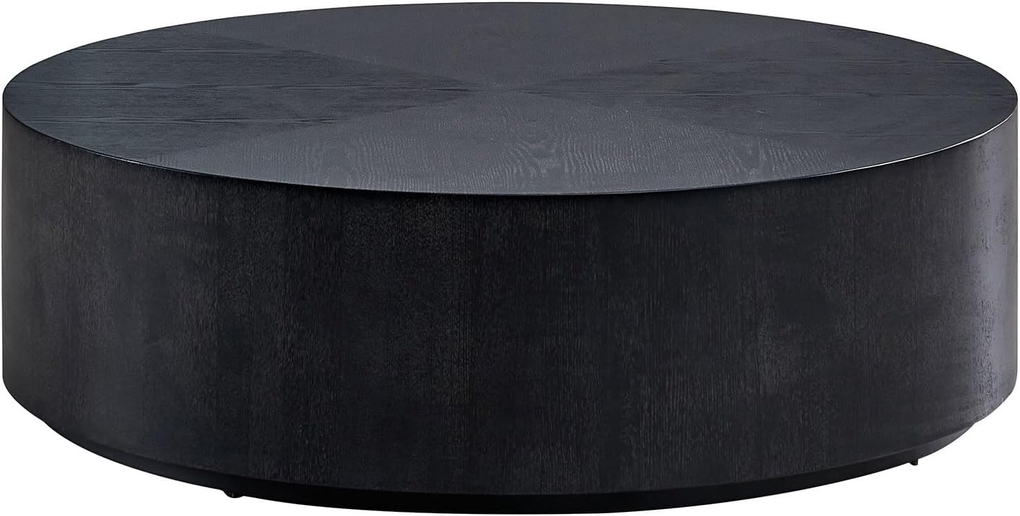 Black Round Coffee Table for Living Room Modern Drum Coffee Table Wood Circle Coffee Table Contemporary Center Table for Apartment, No Need Assembly (MDF 35.43'' - Black)