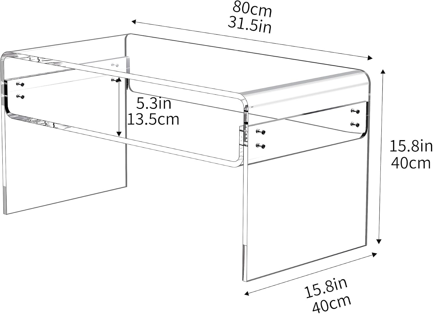 Acrylic Coffee Table for Living Room Clear Rectangle Lucite Table with Open Storage Shelf (1, Clear, Nomal)