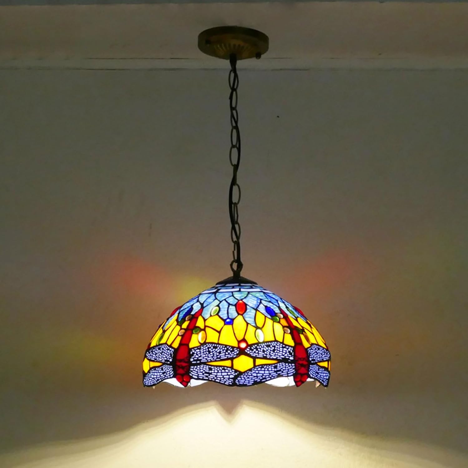 12 Inch Dragonfly Stained Glass Lamp Shade, Tiffany Style Lampshades Replacement, Handmade Vintage Lamp Cover Accessories Only for Table lamp Pendant Light Ceiling Fixture,Yellow
