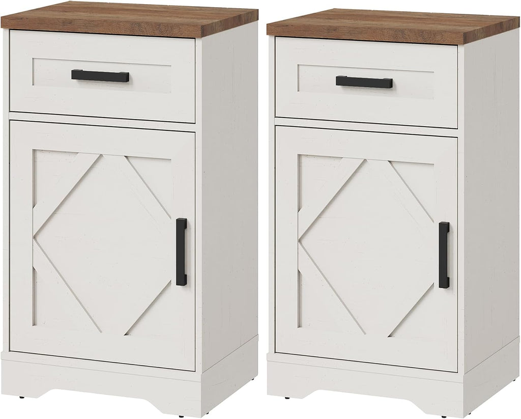 WAMPAT 2 Pack End Table with 1 Drawer & Barn Door, Farmhouse Sofa Side Table, Modern 31.9 inch Tall Nightstand Set of 2 with Adjustable Storage Shelf, Accent Cabinet for Living Room,Antique Brown