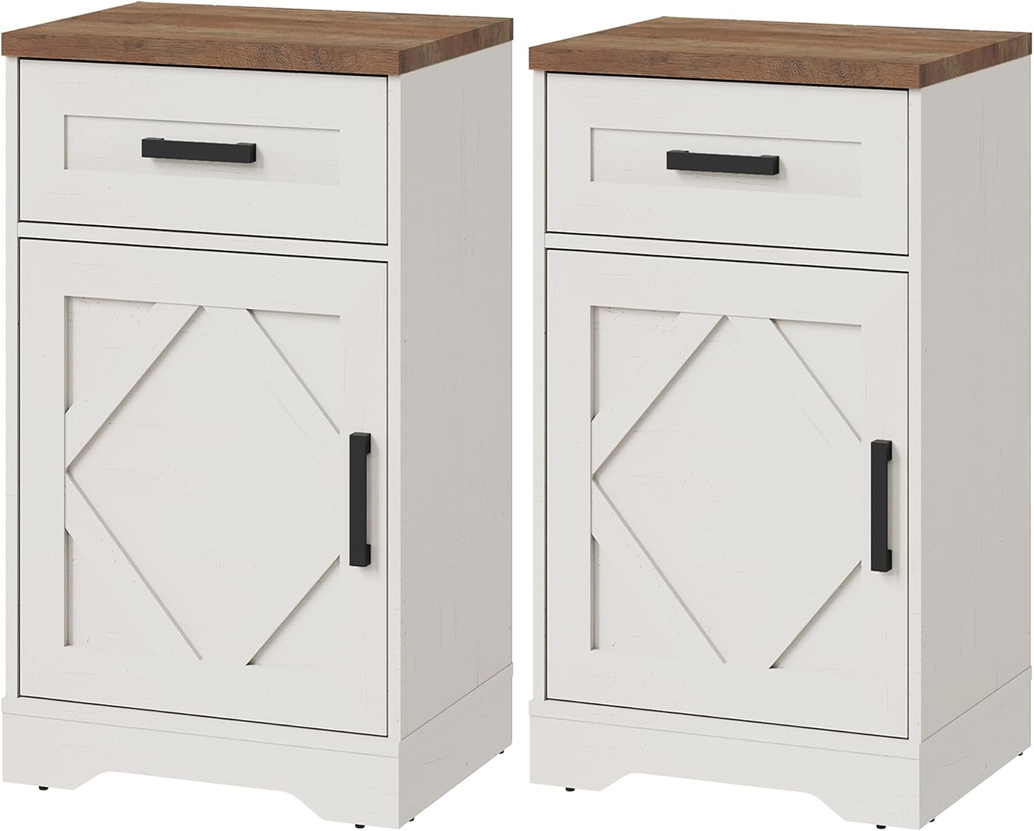WAMPAT 2 Pack End Table with 1 Drawer & Barn Door, Farmhouse Sofa Side Table, Modern 31.9 inch Tall Nightstand Set of 2 with Adjustable Storage Shelf, Accent Cabinet for Living Room,Antique Brown