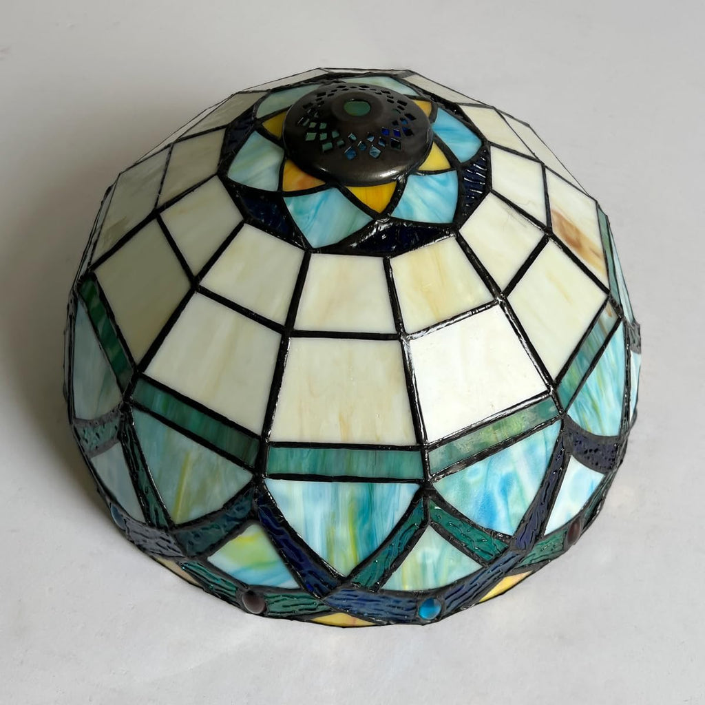 Tiffany Lampshade 12 inch Stained Glass Replacement Lamp Shade Only | Victorian Style Light Blue Shade For Medium Table Lamp Desk Light W12' x H6.3'