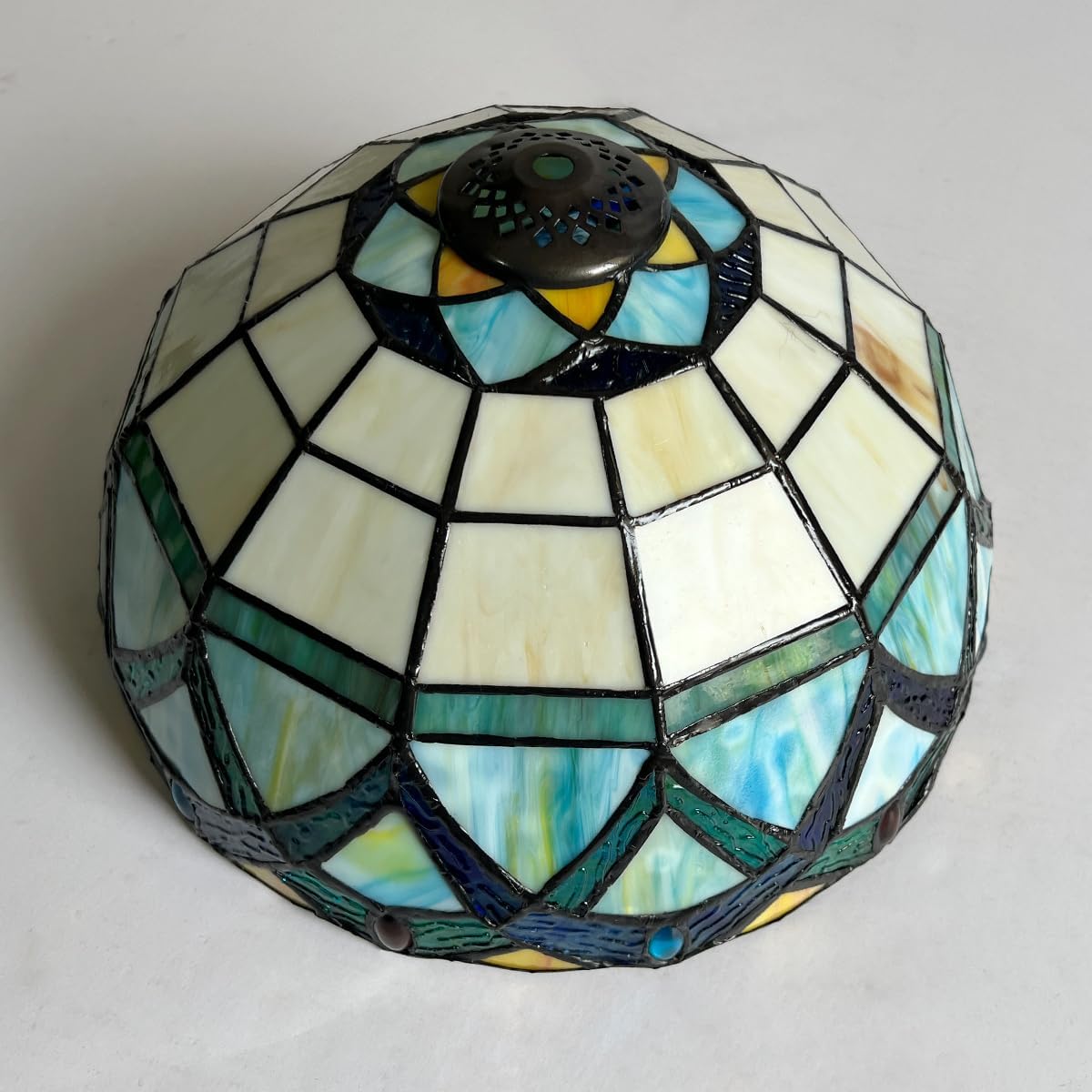 Tiffany Lampshade 12 inch Stained Glass Replacement Lamp Shade Only | Victorian Style Light Blue Shade For Medium Table Lamp Desk Light W12' x H6.3'