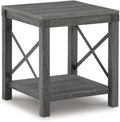 Signature Design by Ashley Freedan Rustic Square Farmhouse End Table, Wood, Metal Crossbuck Accents, Lower Display Shelf, 22.63' High, Gray