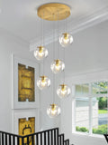 ykolupty 6-Light LED Staircase Modern Glass Globe Pendant Light Gold Chandeliers Large Chandeliers for High Ceilings, Entryway Lighting Fixture Villas and Stairs