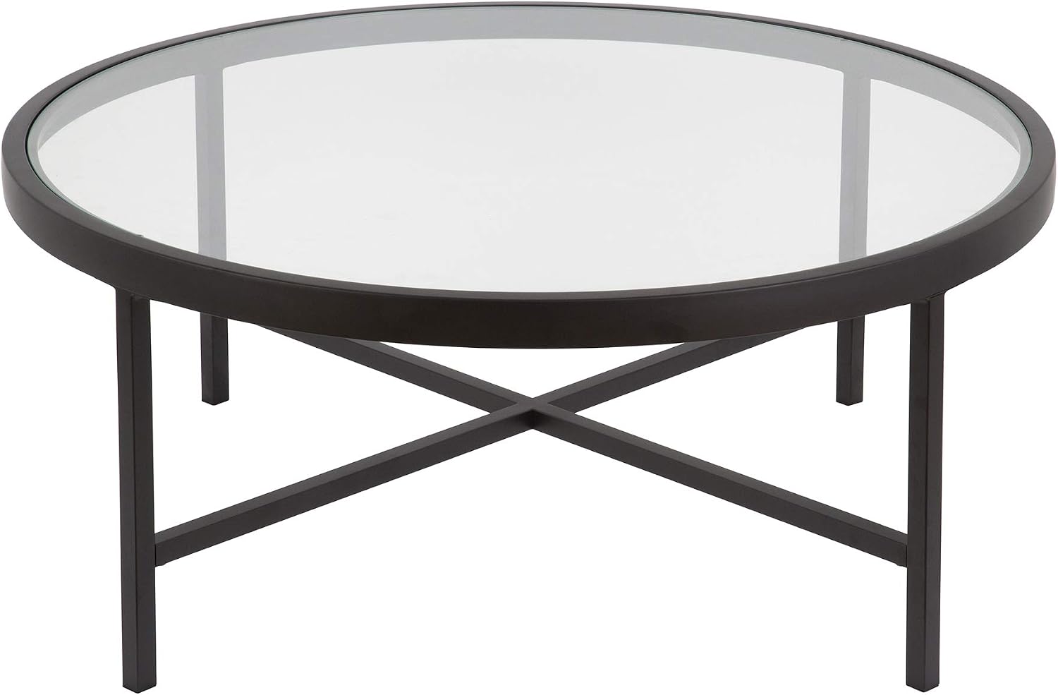 Henn&Hart 36' Wide Round Coffee Table with Glass Top in Blackened Bronze, Modern coffee tables for living room, studio apartment essentials