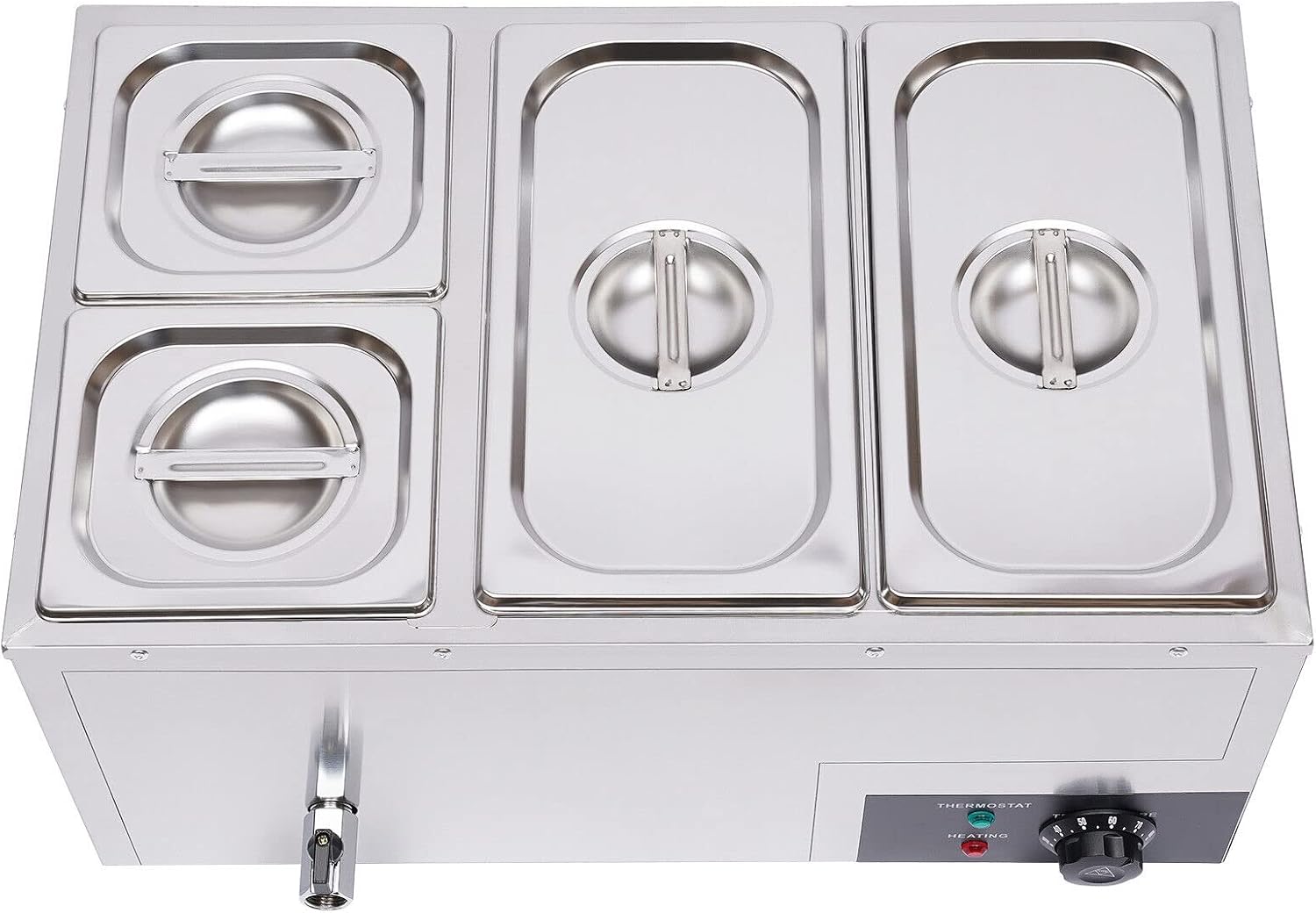 Bain Marie Buffet 4-Pan 850W Electric Steam Table Food Warmer with Lids - Stainless Steel Commercial 21.2Qt(20L) Capacity for Restaurants, Catering, Buffets