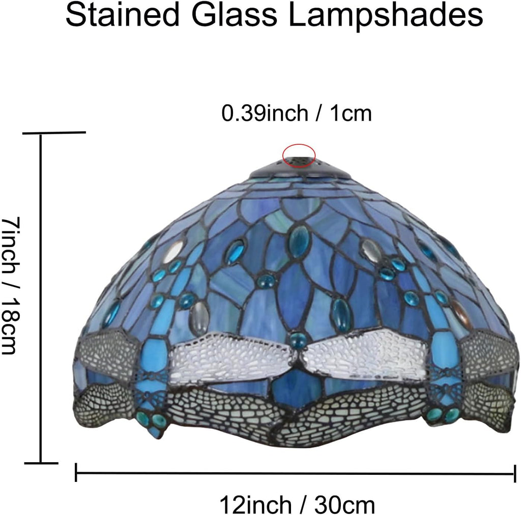 12 Inch Dragonfly Stained Glass Lamp Shade, Tiffany Style Lampshades Replacement, Handmade Vintage Lamp Cover Accessories Only for Table lamp Pendant Light Ceiling Fixture,Blue