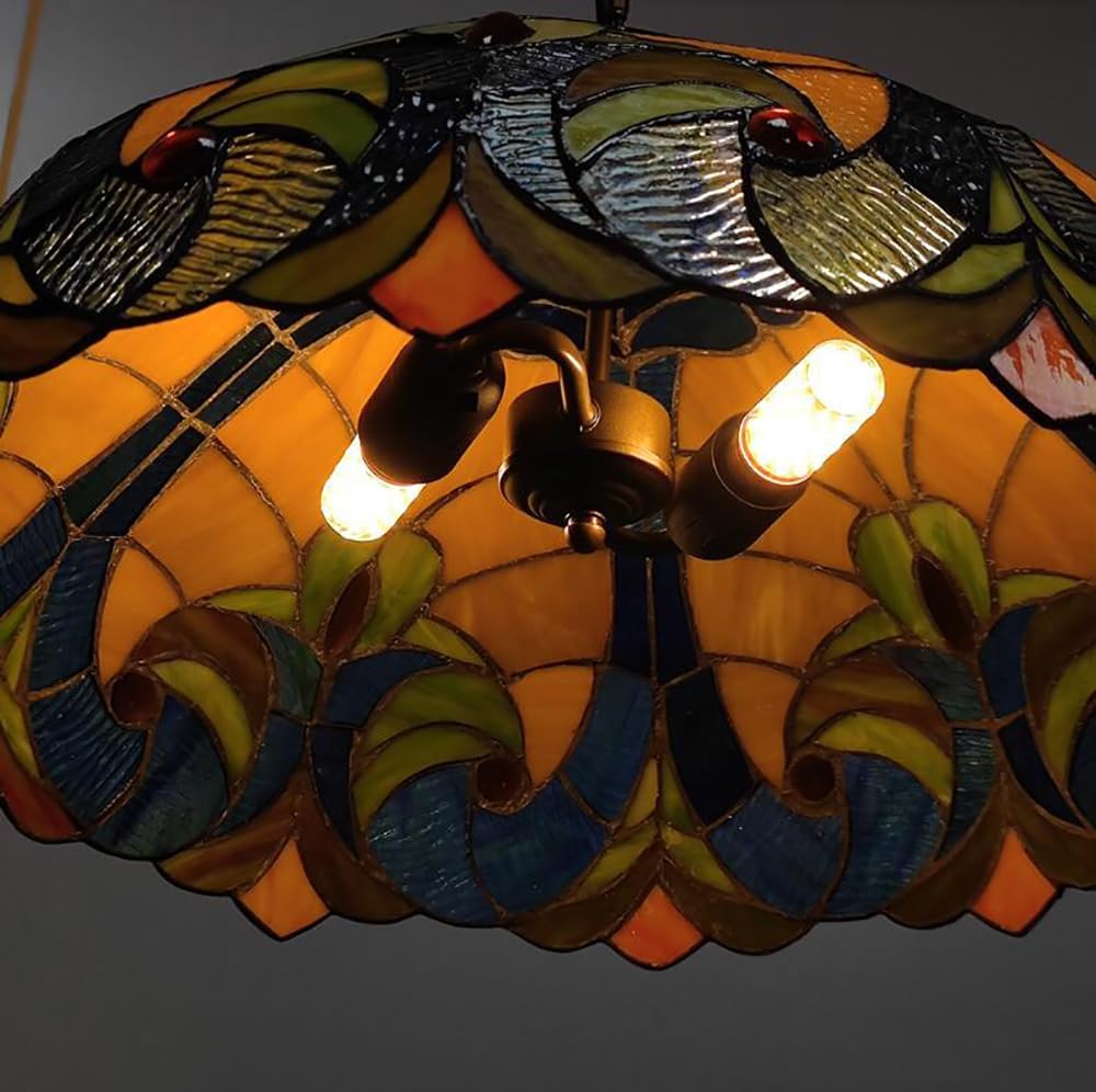 20 Inch Blue Baroque Lamp Shade Replacement, Tiffany Style 40Cm Yellow Green Stained Glass Lampshade for Table Lamps Ceiling Lamps Floor Lamp Dining Table