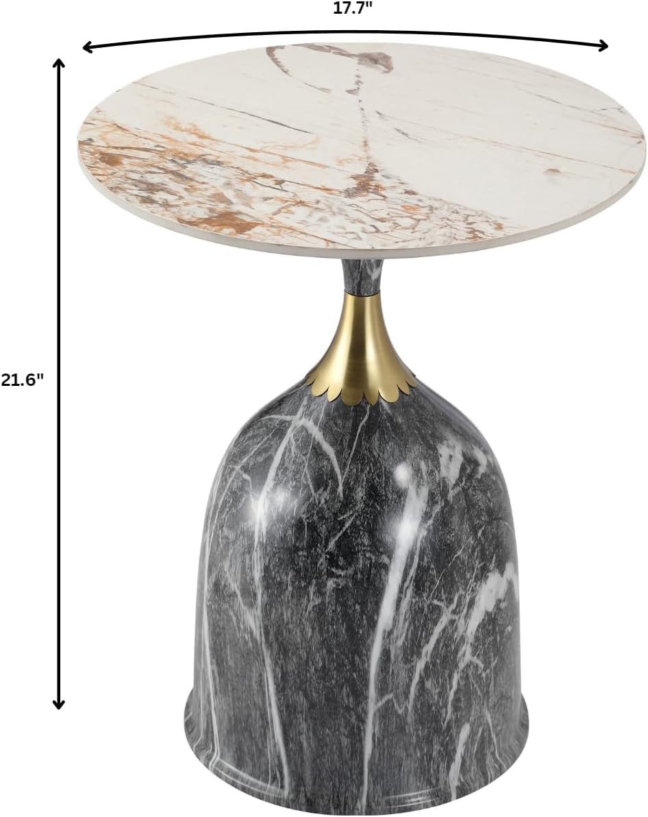 LeisureMod Side Table Round Sintered Stone Top with Modern Stainless Steel Pedestal Base, Chic Accent End Table for Home, Living Room Sofa, Oslo Series in Grey