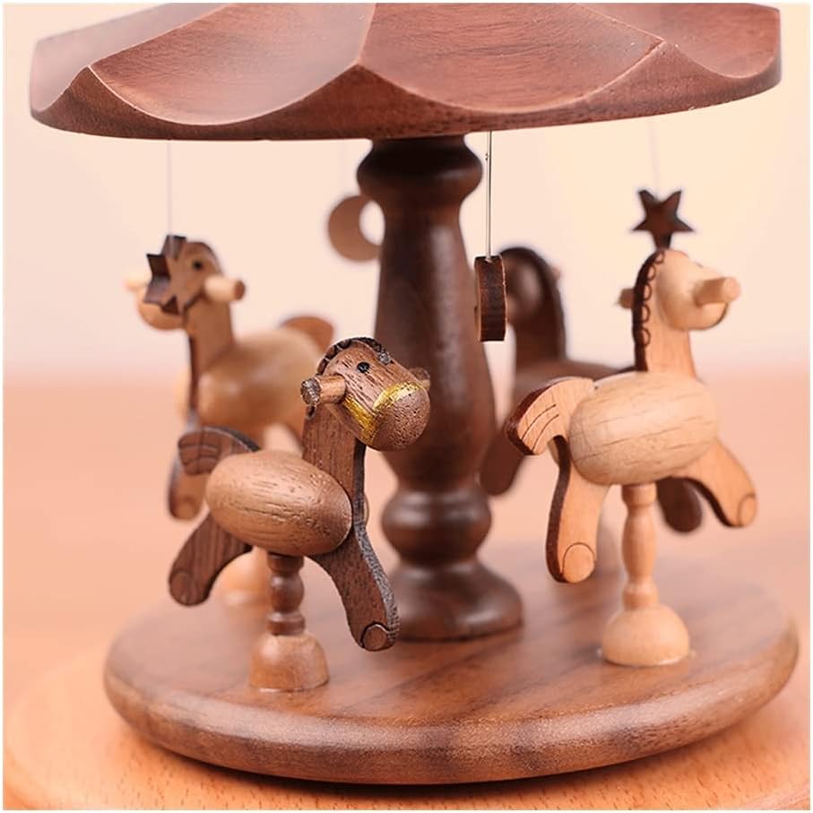 Music Box Wooden Musical Box Merry-go-Round Music Boxs Creative Suitable for Couples Children Friends Holiday (Color : Brown)