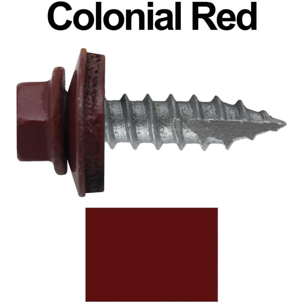 #14 Metal Roofing Screws: (1000) Screws x 1' Colonial RED Hex Head Sheet Metal Roof Screw. Self Starting/Tapping Metal to woodsheet Metal Screws with EPDM Washer. for Corrugated Roofing