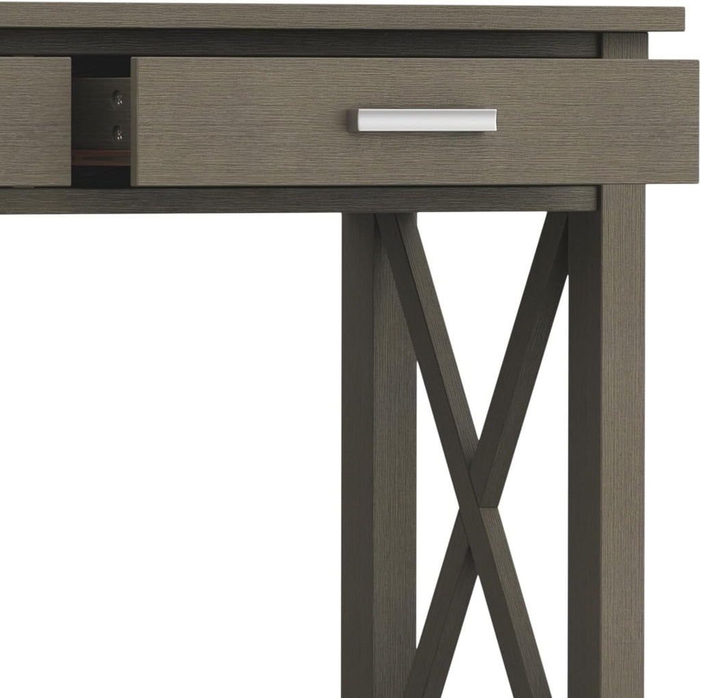 SIMPLIHOME Kitchener Console Table - 47 Inch Wide Solid Wood Sofa Table in Farmhouse Grey, Contemporary Storage Table for Entryway or Living Room with 2 Drawers, Bottom Shelf, and X-Design Side Panels