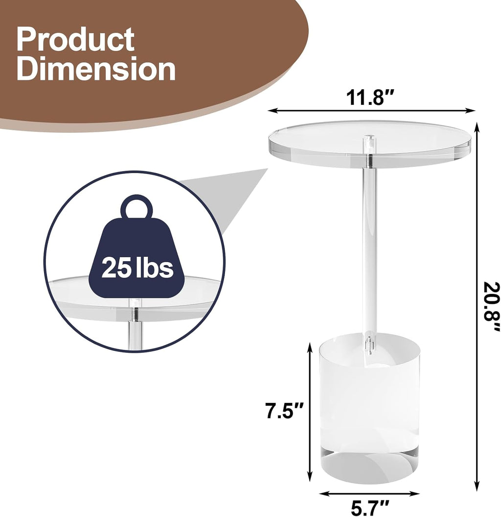 Acrylic End Table, Modern Minimalist Acrylic Side Tables, Clear Side Table for Living Room, Bedroom, Office, Drink Table (12' D x 12' W x 21' H, Transparent)