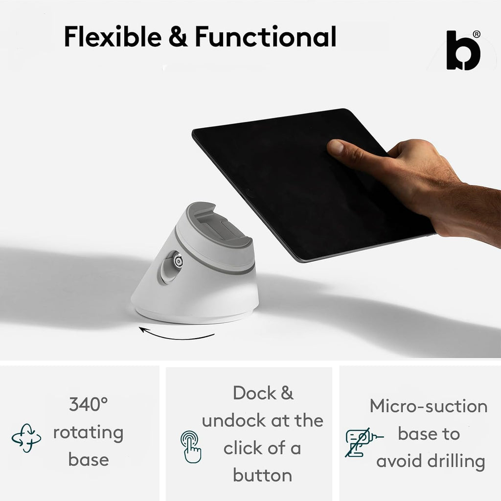 Bouncepad Click iPad POS Stand & Docking Station | iPad Stand for Business | Compatible with All Tablet Models | Table Mount Tablet Kiosk Register | White