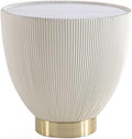 Manhattan Comfort Anderson Modern 18' Round End Table 2.0 | Ceramic Marble Tabletop, Elegant Pleated Leatherette Design & Gold Stainless Steel Base, Fully Assembled Accent Furniture, Set of 1, Cream