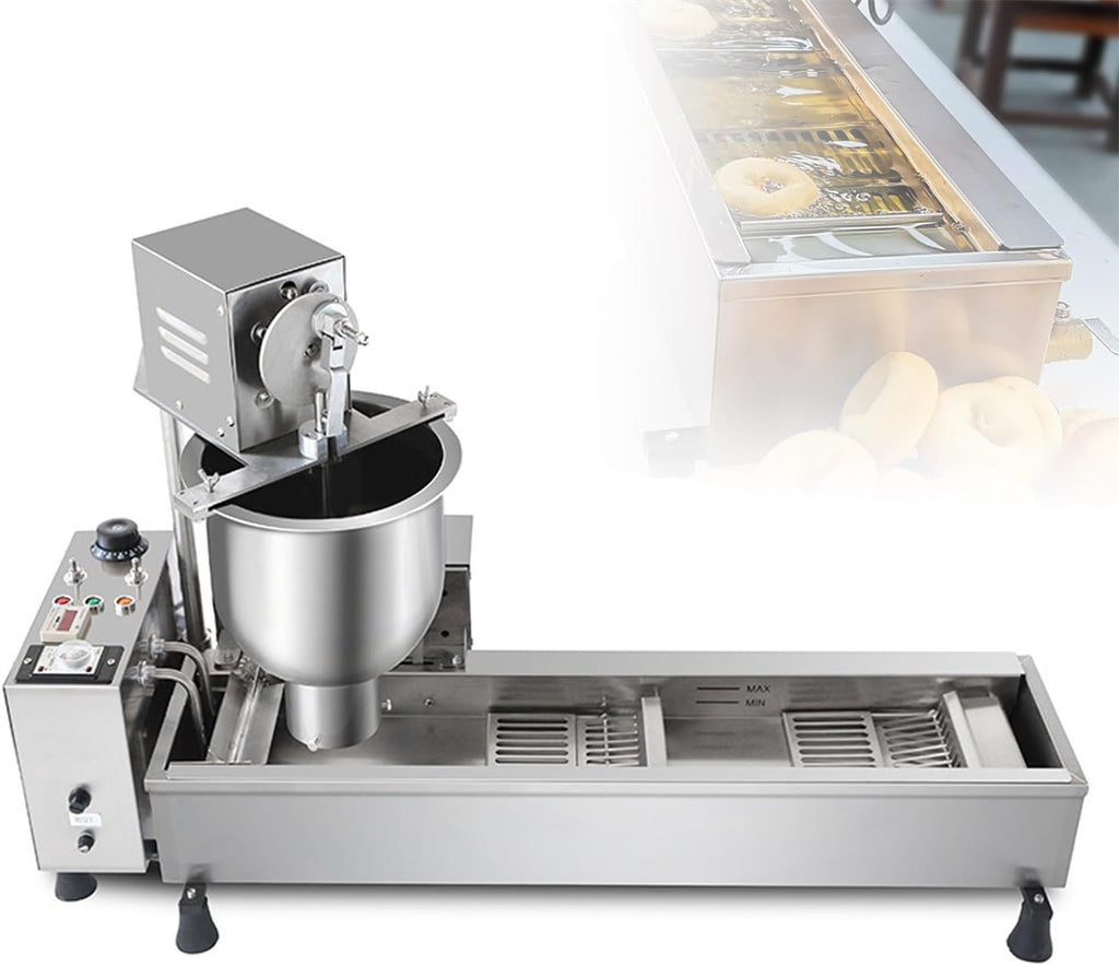 Automatic Donut Making Machine, Commercial Single Row Donut Machine with 3 Different Sizes Ring Molds, Frying Donuts Maker, Large Capacity, 7L Hopper, for Bakery, Food Cart