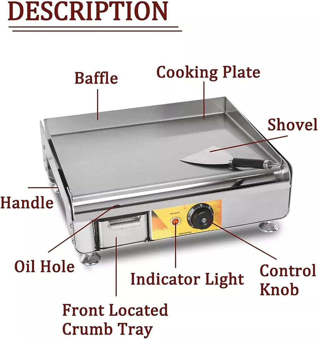 2300W Commercial Electric Frying Pan, Non Stick Temperature Controlled Multi-Functional Snack Kitchen Appliance, Teppanyaki, Pancake, Steak, Fried Rice, Fried Egg, Teppanyaki Squid, Etc