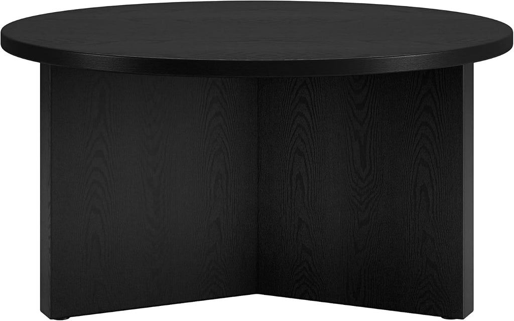 Henn&Hart 32' Round Wood Pedestal Coffee Table for Living Room, Family Room, Office, or Apartment, Natural Black