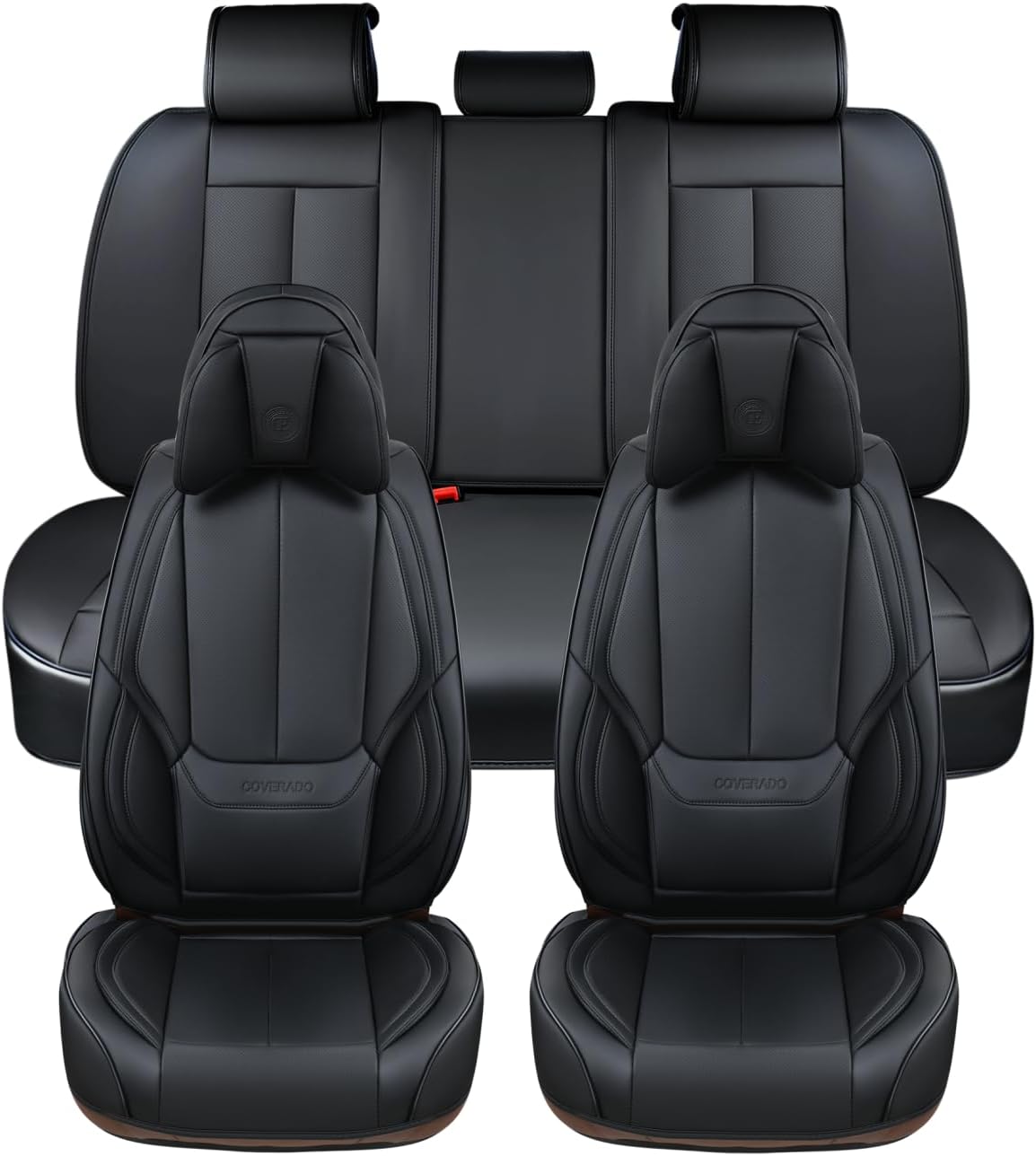 Coverado Car Seat Covers 5 Pieces, Full Set Universal Seat Covers for Cars, Waterproof Nappa Leather Auto Seat Protectors with Head Pillow, Car Interiors Fit for Most Sedans SUV Pick-up Truck, Black