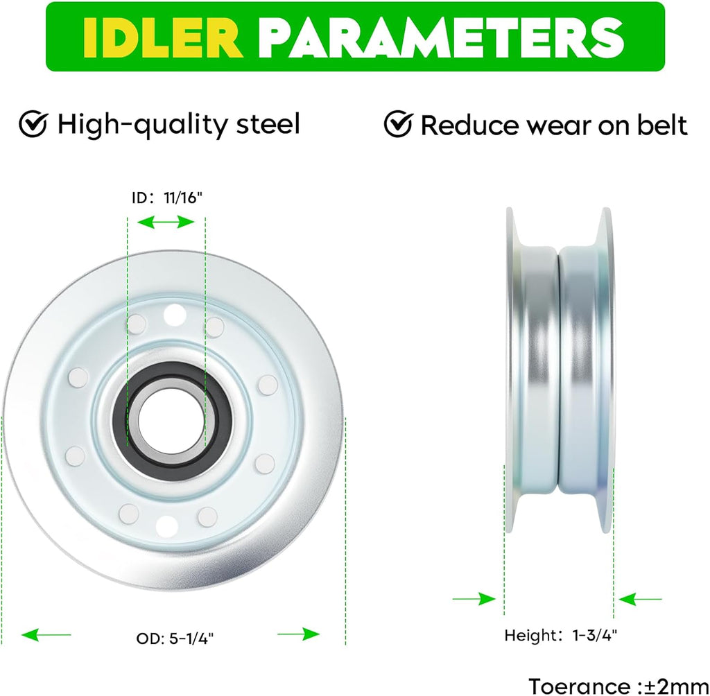 48' Deck Spindle Rebuild Kit for John Deere D140 D155 LA130 LA145, Include 3 Spindles GY20454 GY20867, 3 Blades AM141035, 1 Idler GY20110 GY20629, 2 Idlers GY20067 GY22172, 1 141' Belt GX20571
