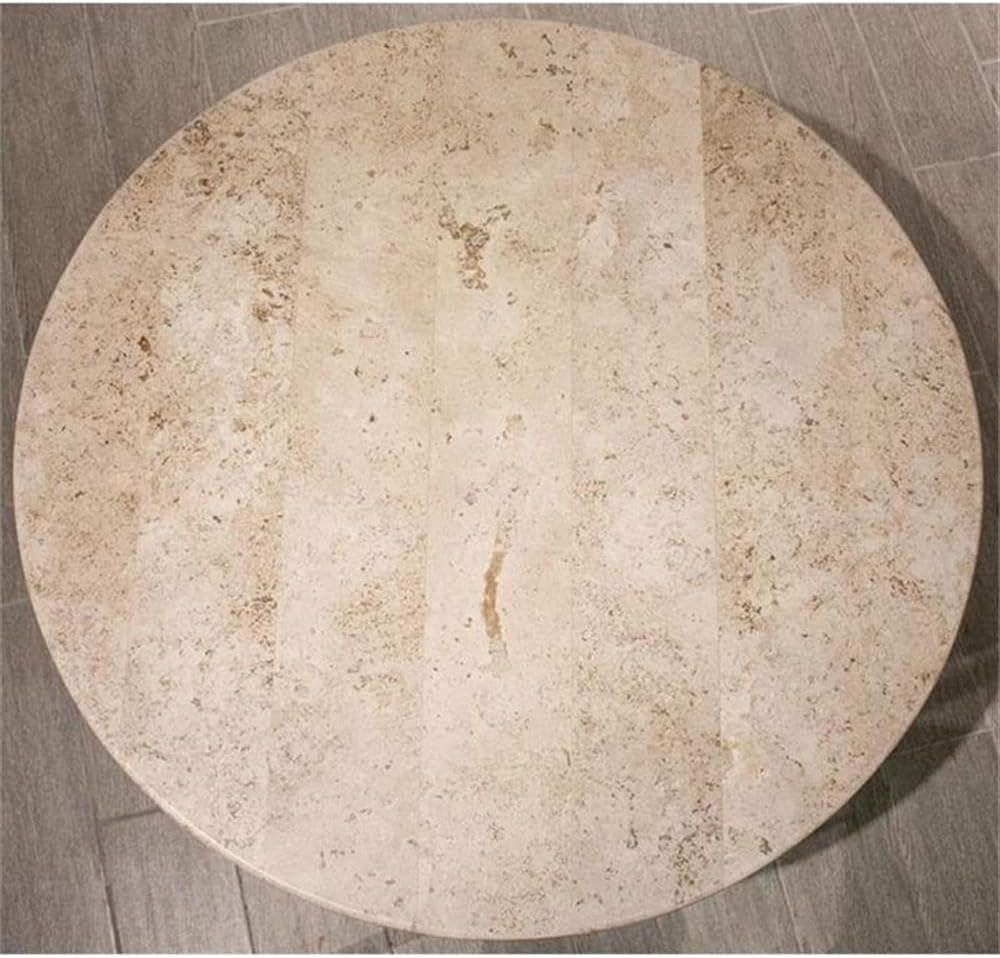 BOWERY HILL Contemporary Round Stone Top Coffee Table in Alabaster Travertine for Living Room, 36' D x 36' W x 18' H