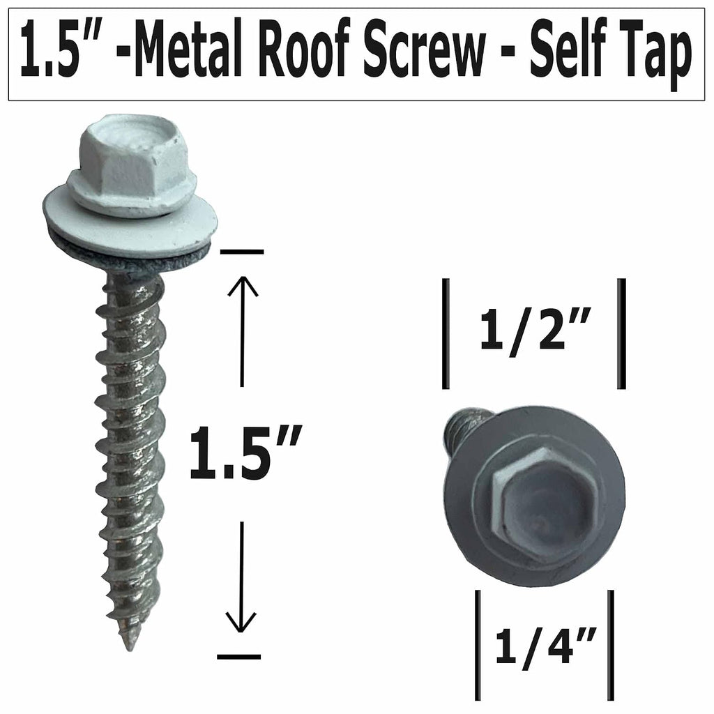 Metal Roofing Screws-#10 x 1.5' – Self Tapping Hex Head with EPDM Rubber Washer – for Metal to Wood, Corrugated Roofing, Siding, Sheds, Pancake Screw - ¼' Hex Drive Easy Installation - White