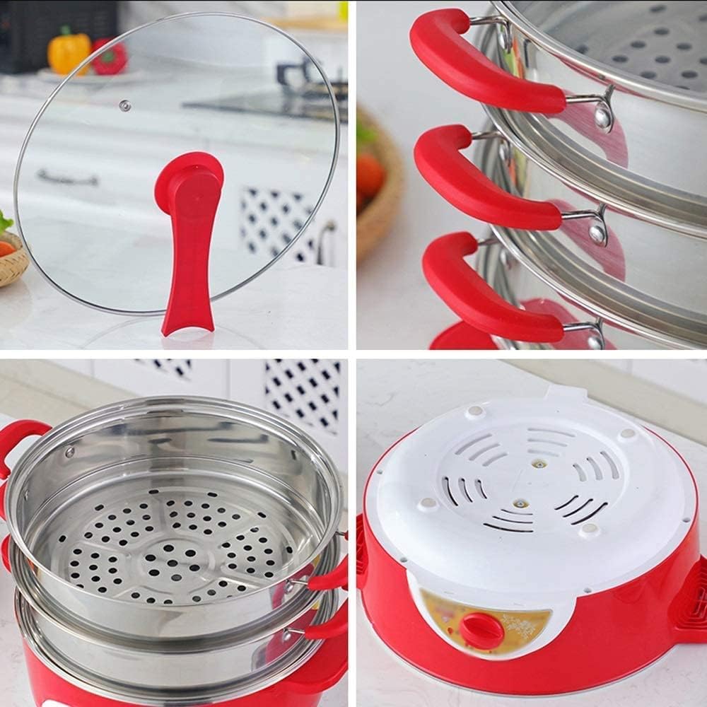 Multi-Function Electric Food Steamer, 3-Layer Stainless Steel Steamer with Glass Lid Silicone Handle for Cooking Food Warmer (Purple)