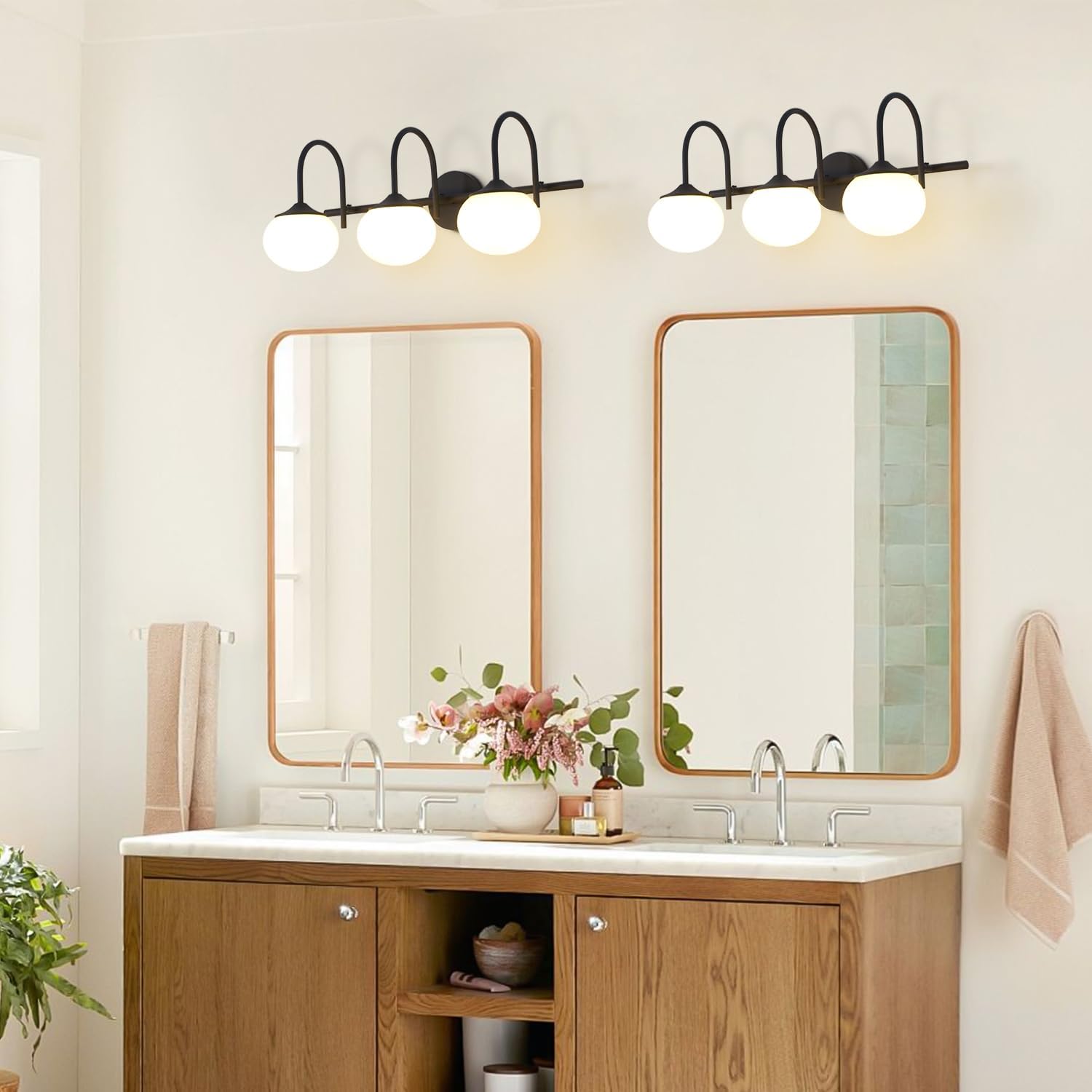 BOKT Black Bathroom Vanity Light Bathroom Wall Lights Over Mirror Farmhouse Globe Wall Sconce Lighting Vintage Cream Yellow Glass Shade Vanity Light E26 Base Restroom Lighting Fixtures
