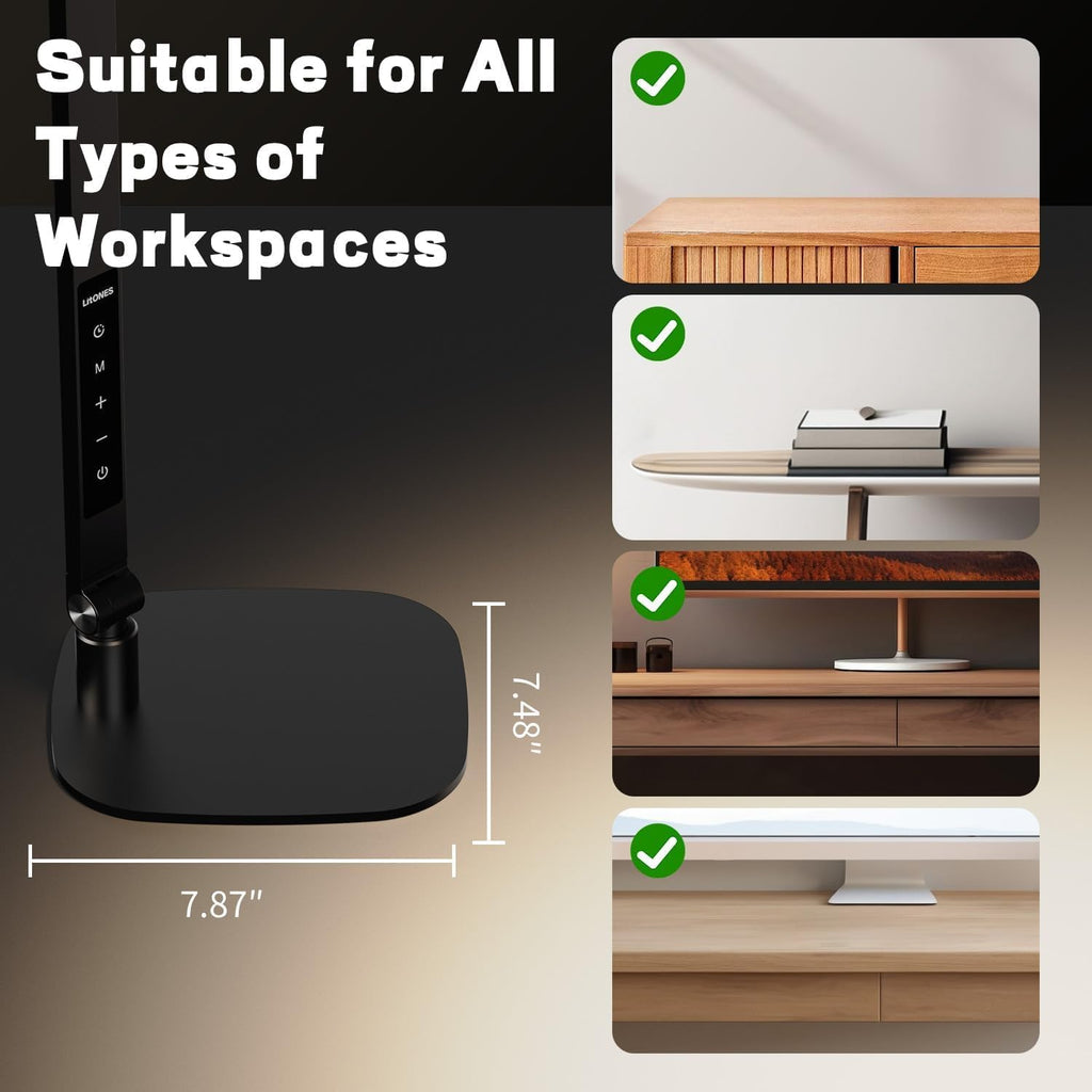 LitONES LED Desk Lamp for Home Office, Professional Eye-Caring Diffused Desk Light, 3 Color 10 Brightness Computer Light, Dimmable Office Lamp with Memory & Timer Func, Metal Swing Arm Table Lamp