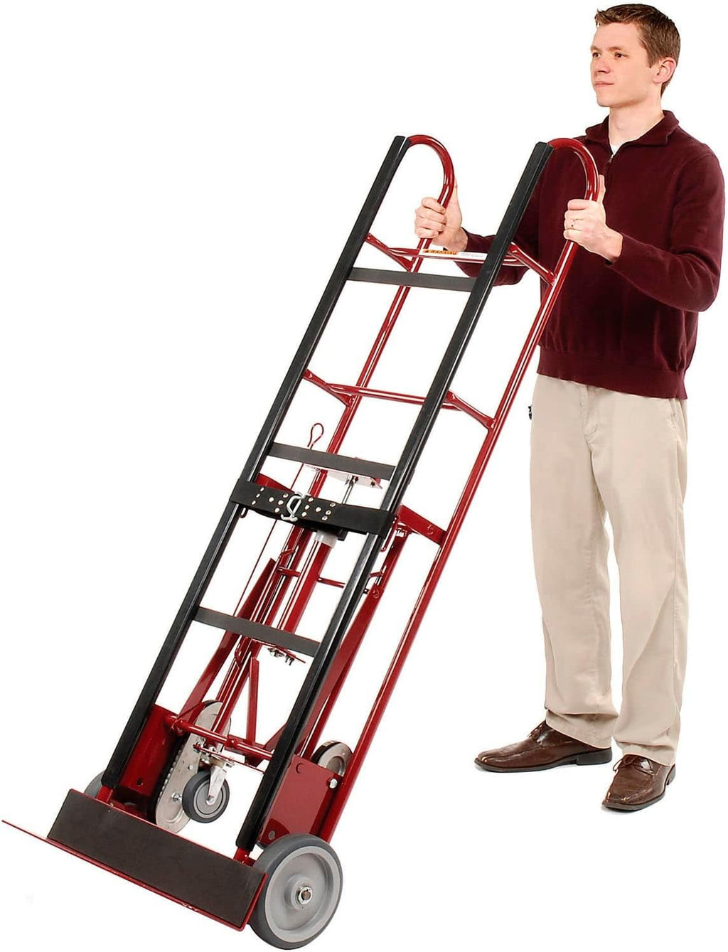 Global Industrial 4-Wheel Professional Appliance Hand Truck with Stair Climbing Wheels, 1200 Lb Capacity, Industrial Hand Truck with Ratcheting Nylon Strap