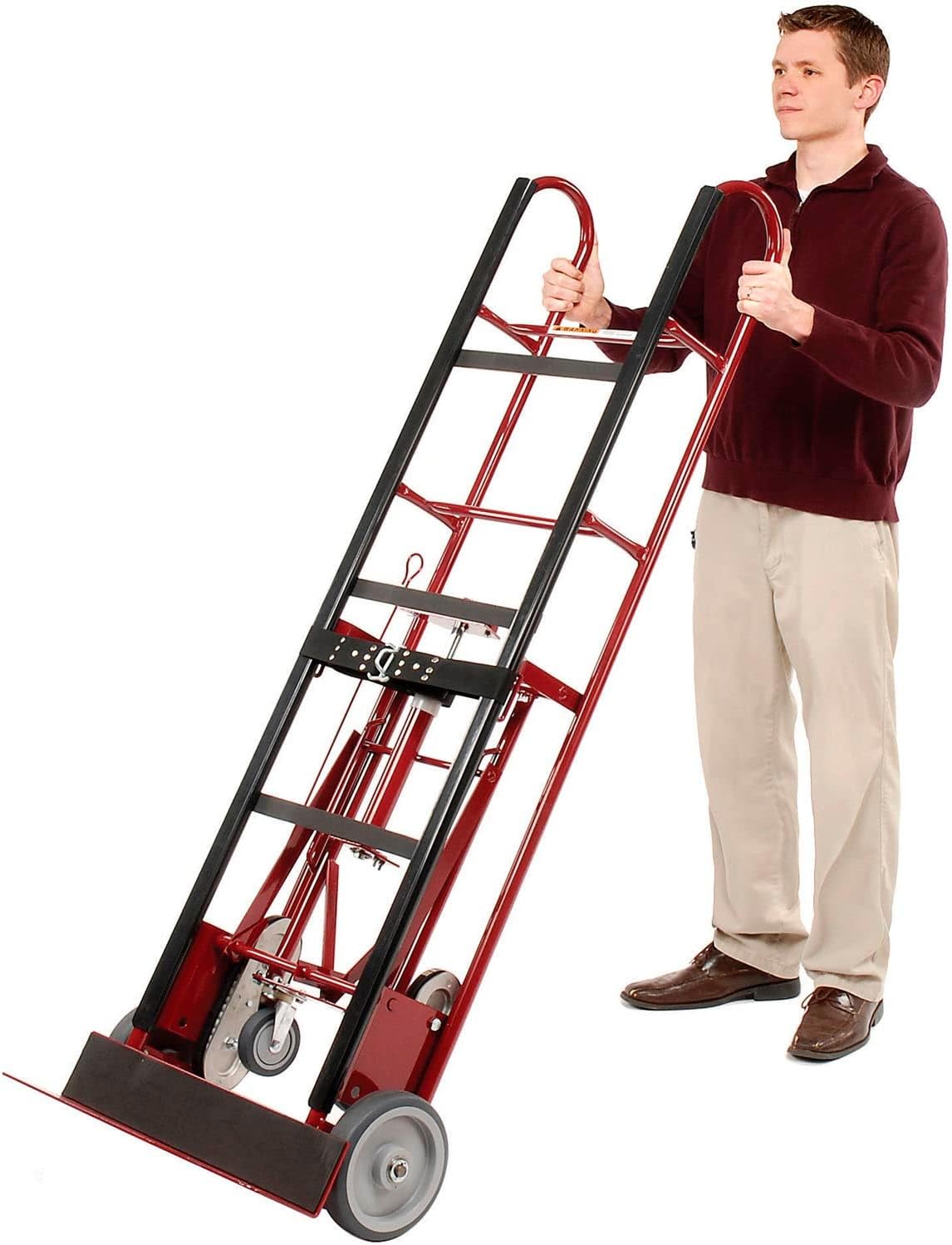 Global Industrial 4-Wheel Professional Appliance Hand Truck with Stair Climbing Wheels, 1200 Lb Capacity, Industrial Hand Truck with Ratcheting Nylon Strap