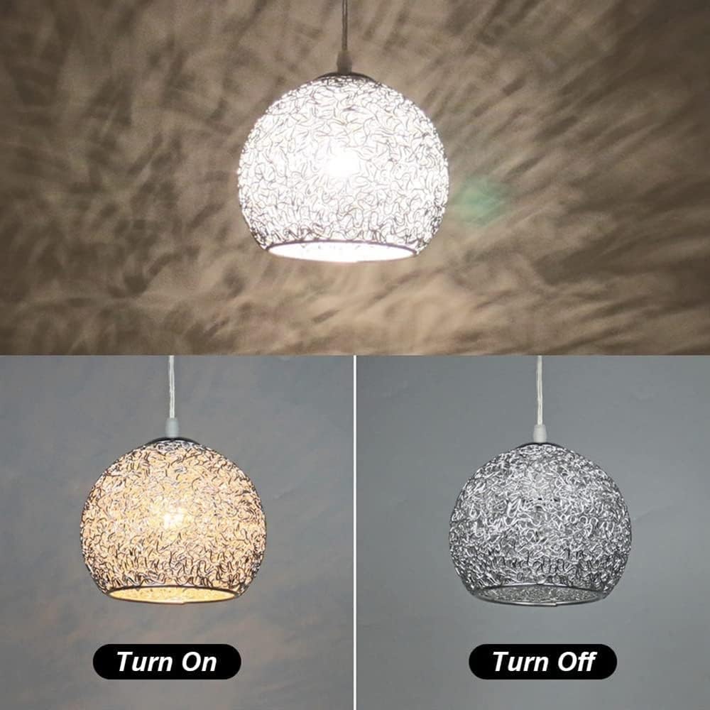 Chandelier Light for Living Room LED Chandelier Aluminum Wire Globe Lampshade Fixture Nordic Decor Hanging Light for Kitchen Island Dining Room Living Room Hallway (Silver)