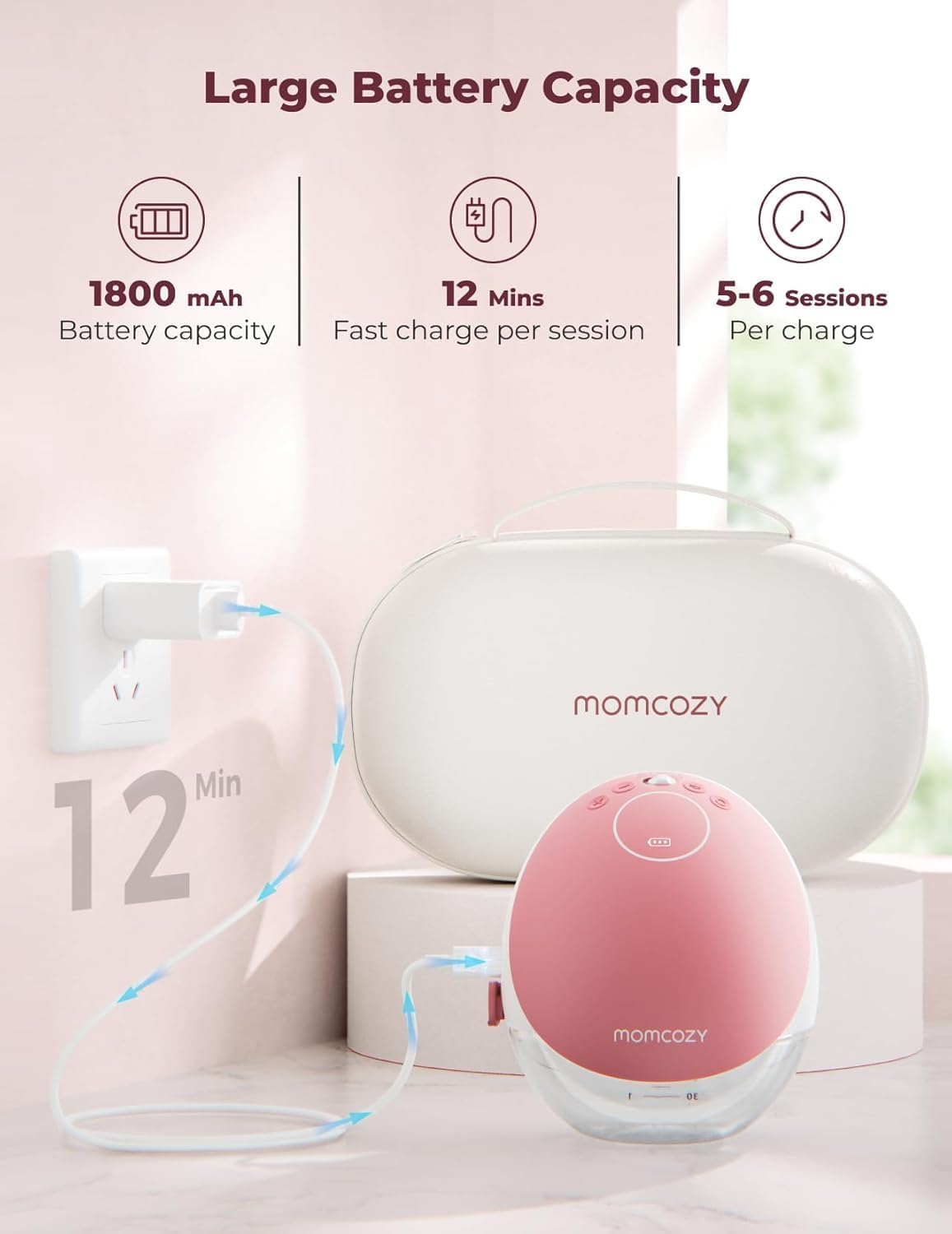 Momcozy Wearable Breast Pump, Hands Free Upgraded Mobile Flow | M9, App Discreet Control with Personalized Multi-Modes & 15 Levels, Wearable Breast Pump 24mm, 1 Pack Cozy Red