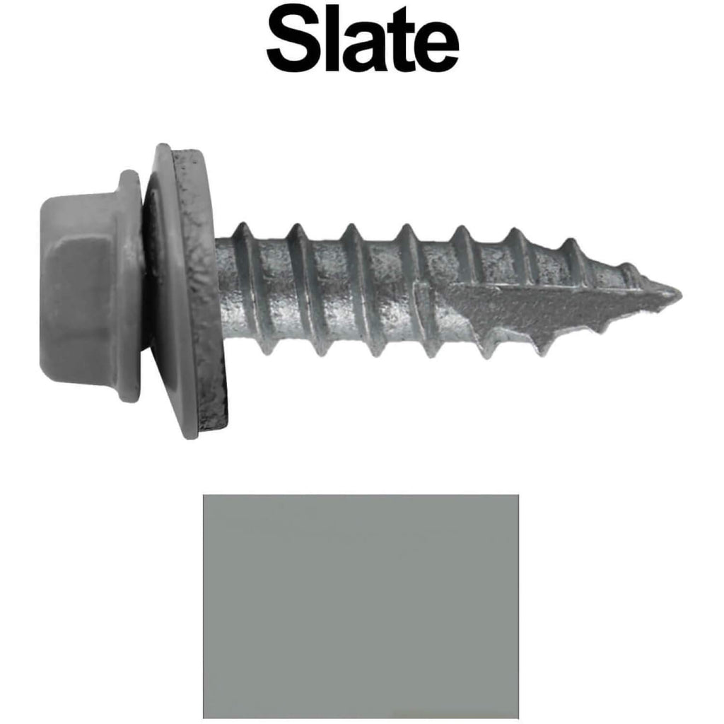 #14 Metal Roofing Screws: (1000) Screws x 1' Slate Hex Head Sheet Metal Roof Screw. Self Starting/Tapping Metal to woodsheet Metal Screws with EPDM Washer. for Corrugated Roofing