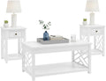 Coventry 36 in. Coffee Table and 2 End Tables with Drawers - Cottage-Style Living Room Furniture Set with Open-Design Decorative Details - Accent Tables with Storage Compartment