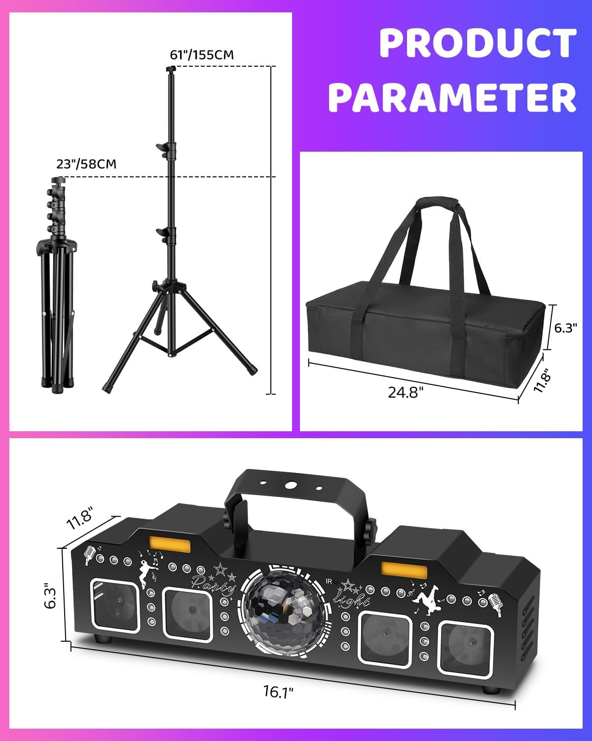 Telbum DJ Lights with Stand, 7 in 1 DJ Light for Party, DMX & Sound Activated Laser Light Show, Disco Ball & UV Strobe Effect Stage Lights Package for Gig Bar Band Events Wedding Christmas