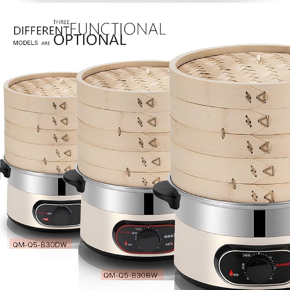 Electric Food Steamer for Cooking Vegetable Steamer with 2-Tier Bamboo Steamer with 60 Min Timer Auto Shut-Off & Boil Dry Protection 1500W