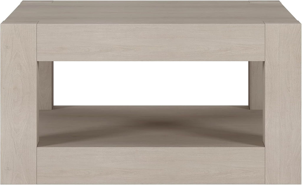 Henn&Hart 32' Wide Square Coffee Table in Beech White, for Home, Living Room, Bedroom, Entertainment Room, Office