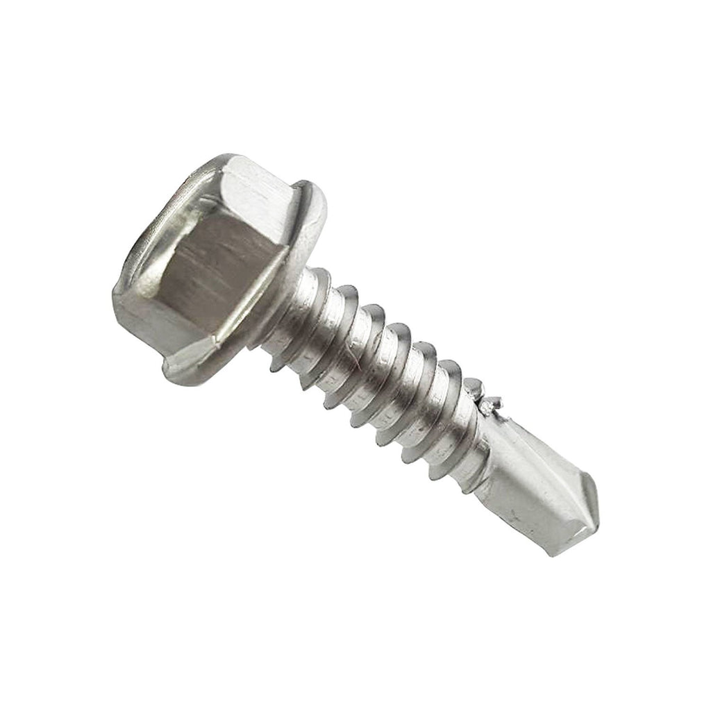 #12 x 3/4' Hex Washer Head Self Drilling Tek Screws, Stainless Steel 410, Full Thread, Plain Finish, Self-Drilling, Quantity 2500 By Fastenere