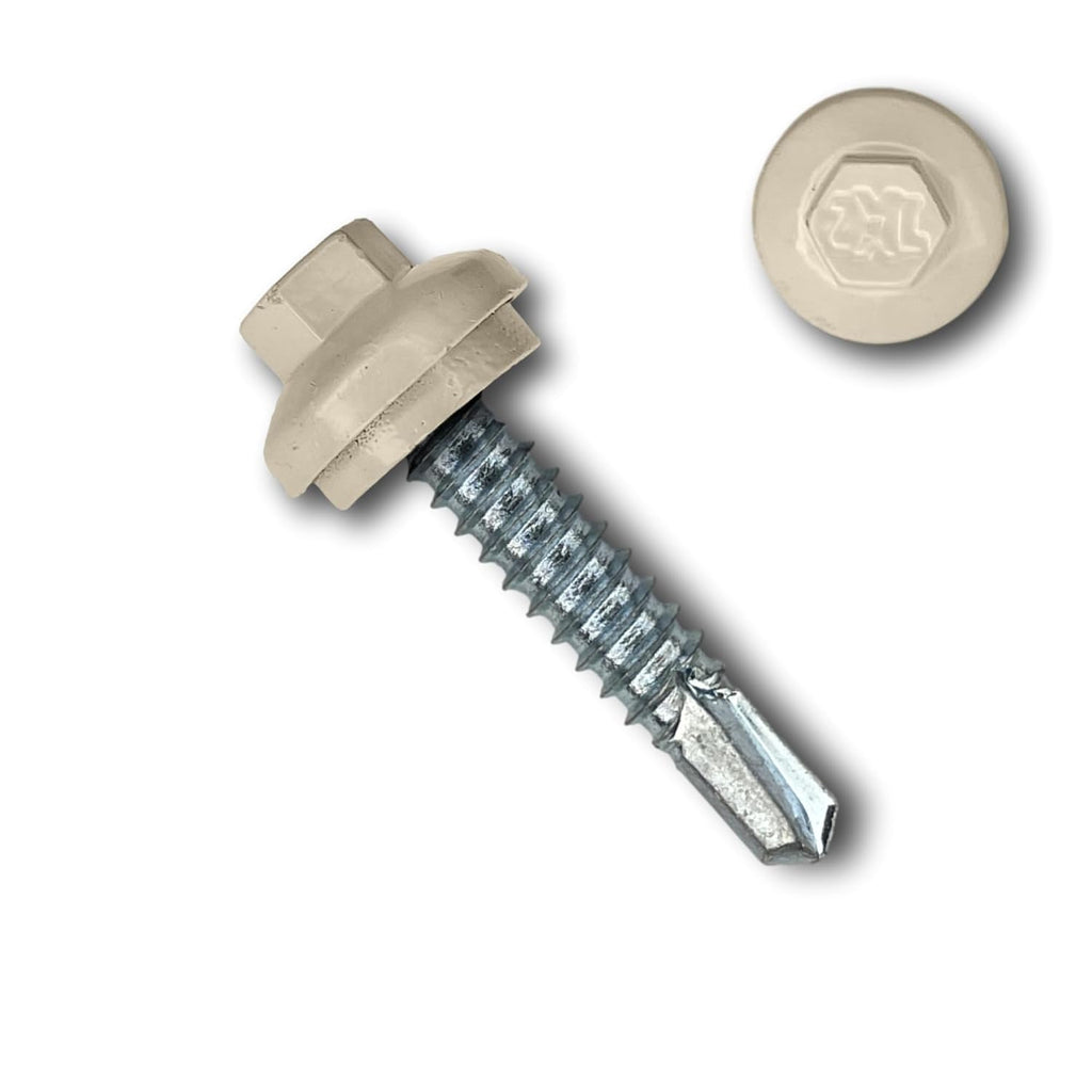 EAGLE 1 Long-Life Metal Roofing Screws: #14 x 1.25 Dome Cap Metal Building Screws (250-Count), Self-Drilling Tip, EPDM Washer, Multiple Colors/Includes 5/16' Magnetic Hex Bit Driver (Lightstone)
