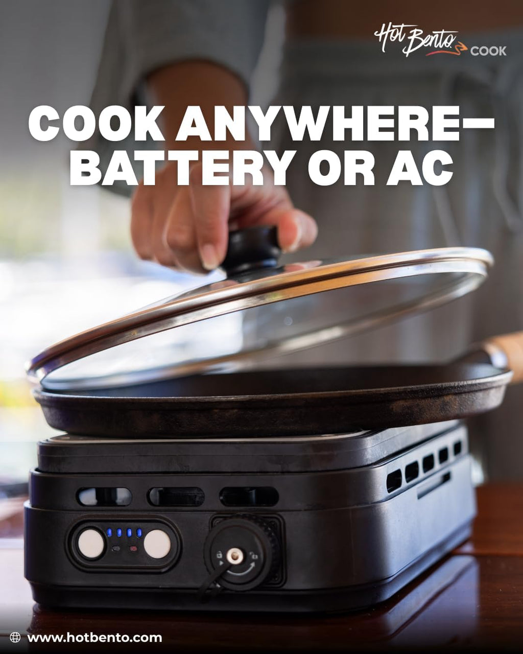 Hot Bento Cook – Portable Battery-Powered Flameless Cooker Reaching 500°+, Adjustable Heat Levels, Cordless Cooking for Camping, Travel & Outdoor Use