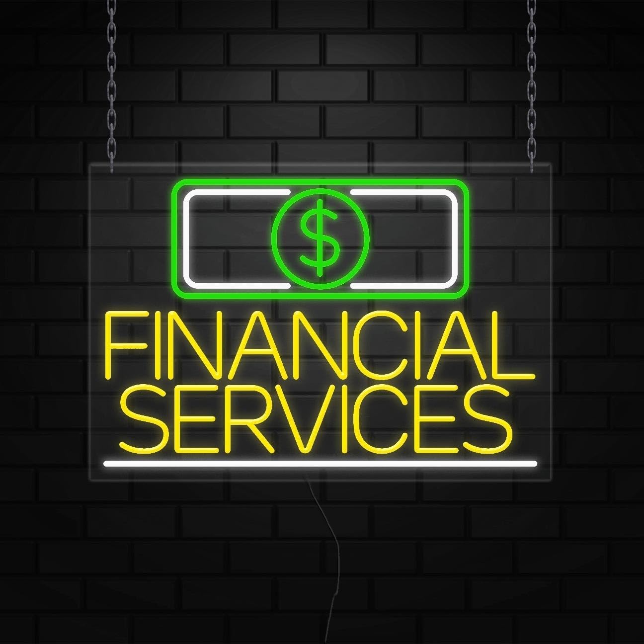 Financial Services Neon Sign for Retail Displays | Value priced LED Flex Neon | Electronic Light Up LED Sign for Windows/Walls | 36'W x 24'H x 1'D