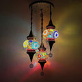 Turkish Mosaic 3 Globes Chandelier, Bohemian Moroccan Bronze Plating Red White Blue Green Shade Ceiling Hanging Lamp Kitchen Light for Bedroom, Cafe, Living Room, Entry,Colorful